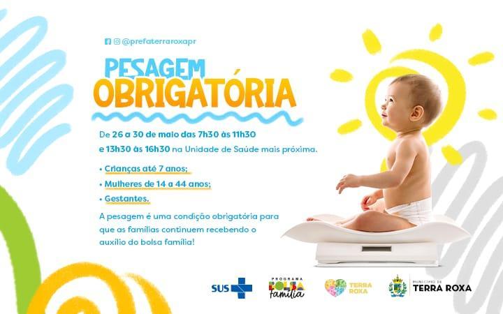 Pesagem Obrigatória para Beneficiários do Bolsa Família Acontece de 26 a 30 de Maio em Terra Roxa